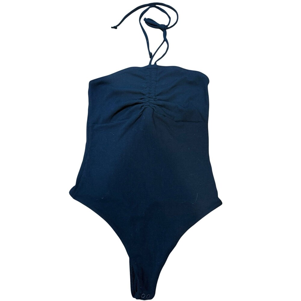 American Eagle large black ribbed halter bodysuit NEW NWT
